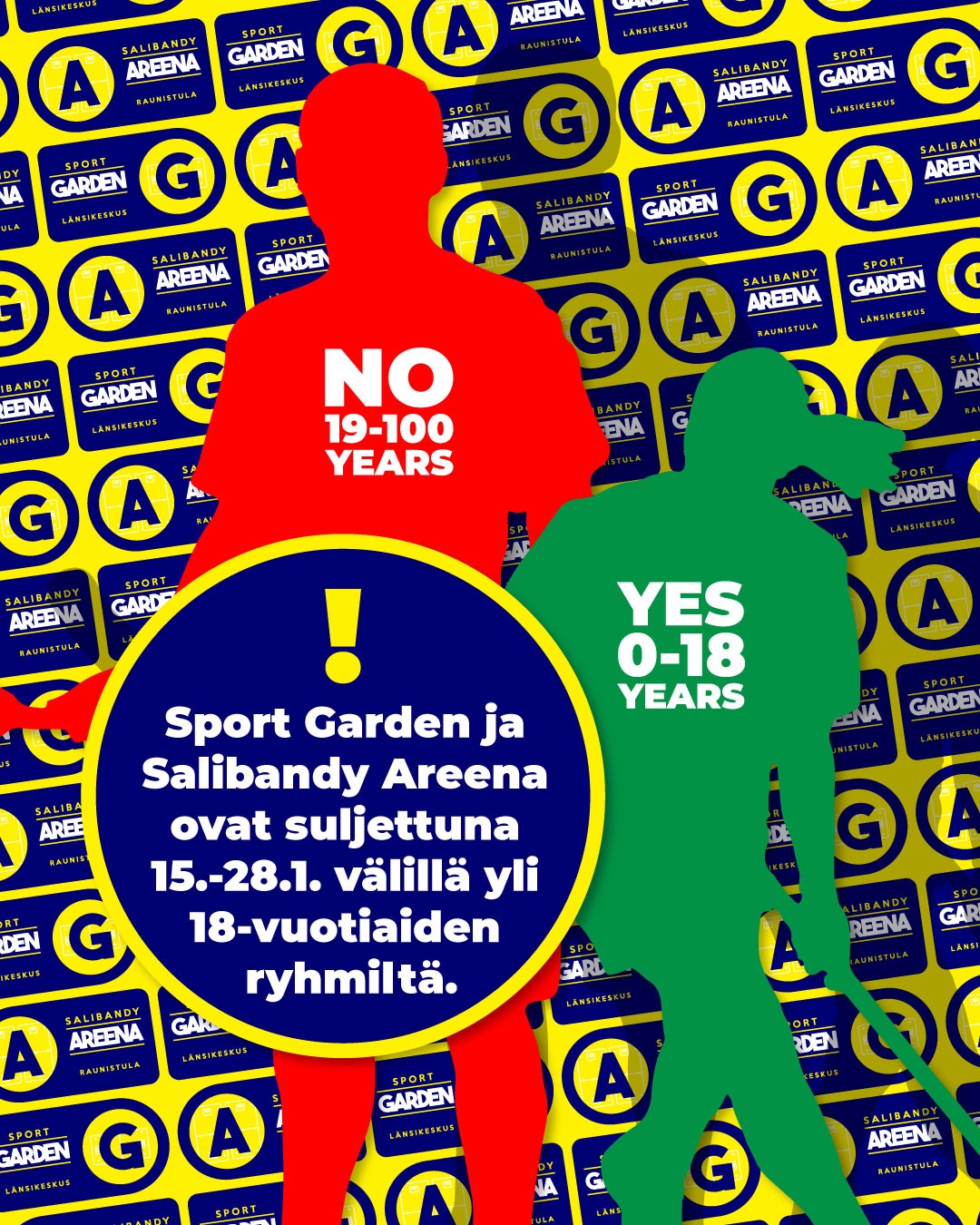 Read more about the article Sport Garden ja Salibandy Areena ovat 15.1. – 28.1.2022 välillä suljettuna yli 18-vuotiaiden ryhmiltä